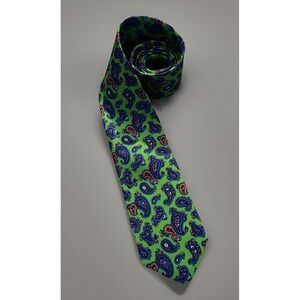 Cape Cod Neckwear Tie Green Blue Geometric Paisley Pattern 100% Silk JBHS